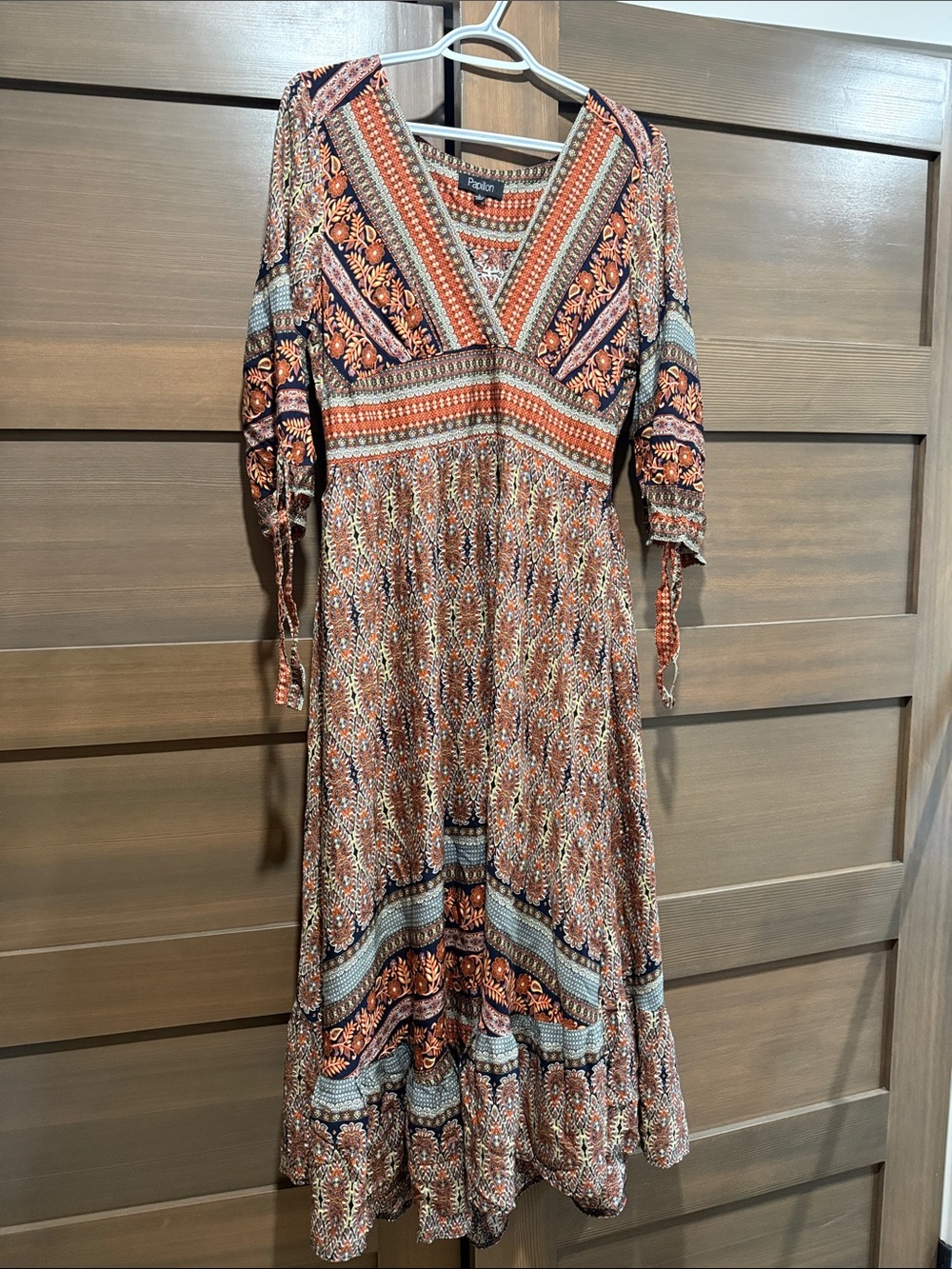 Papillon Blanc Printed Boho Maxi Dress in Rust and Navy